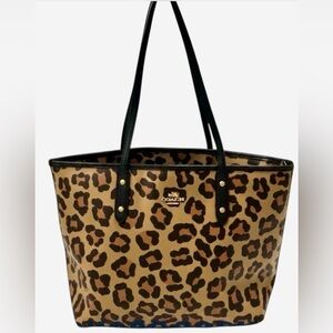 Coach  Authentic Leopard Animal Print Coated Canvas City Tote-COA Included